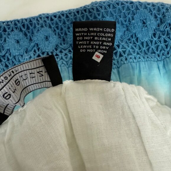 Boho Chic Broomstick Maxi Skirt By Elementz Size S Blue White Ombre Eyelet Sequi - Picture 16 of 16